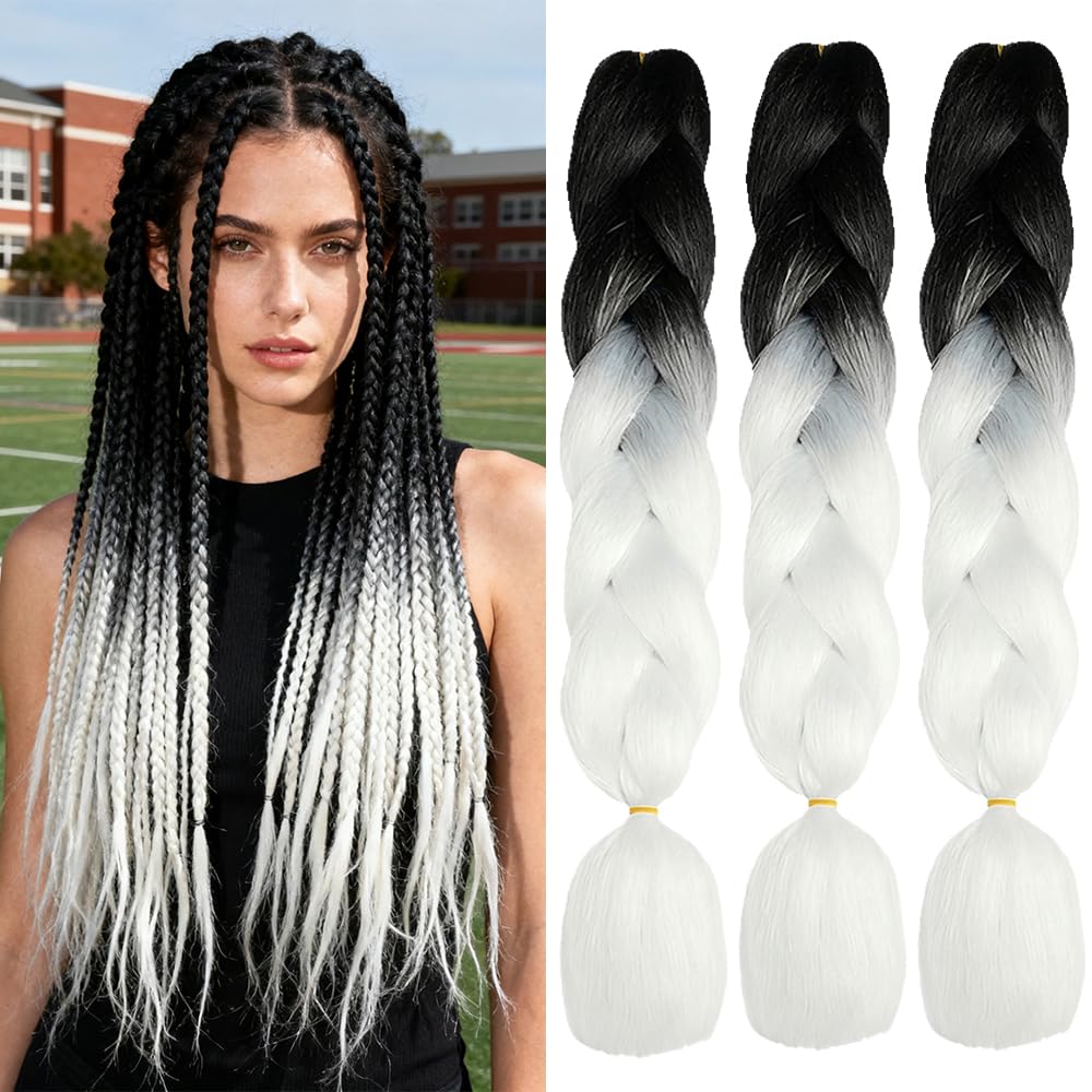 ShowJarlly Ombre Braiding Hair Extensions Synthetic Braiding Hair 24 Inch 1 Piece Box Braids Braiding Hair Extensions Dark Purple