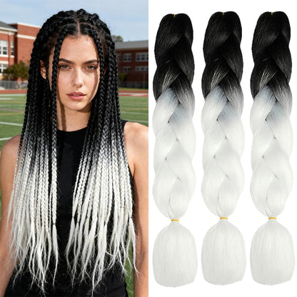 ShowJarlly Ombre Braiding Hair Extensions Synthetic Braiding Hair 24 Inch 1 Piece Box Braids Braiding Hair Extensions Dark Purple