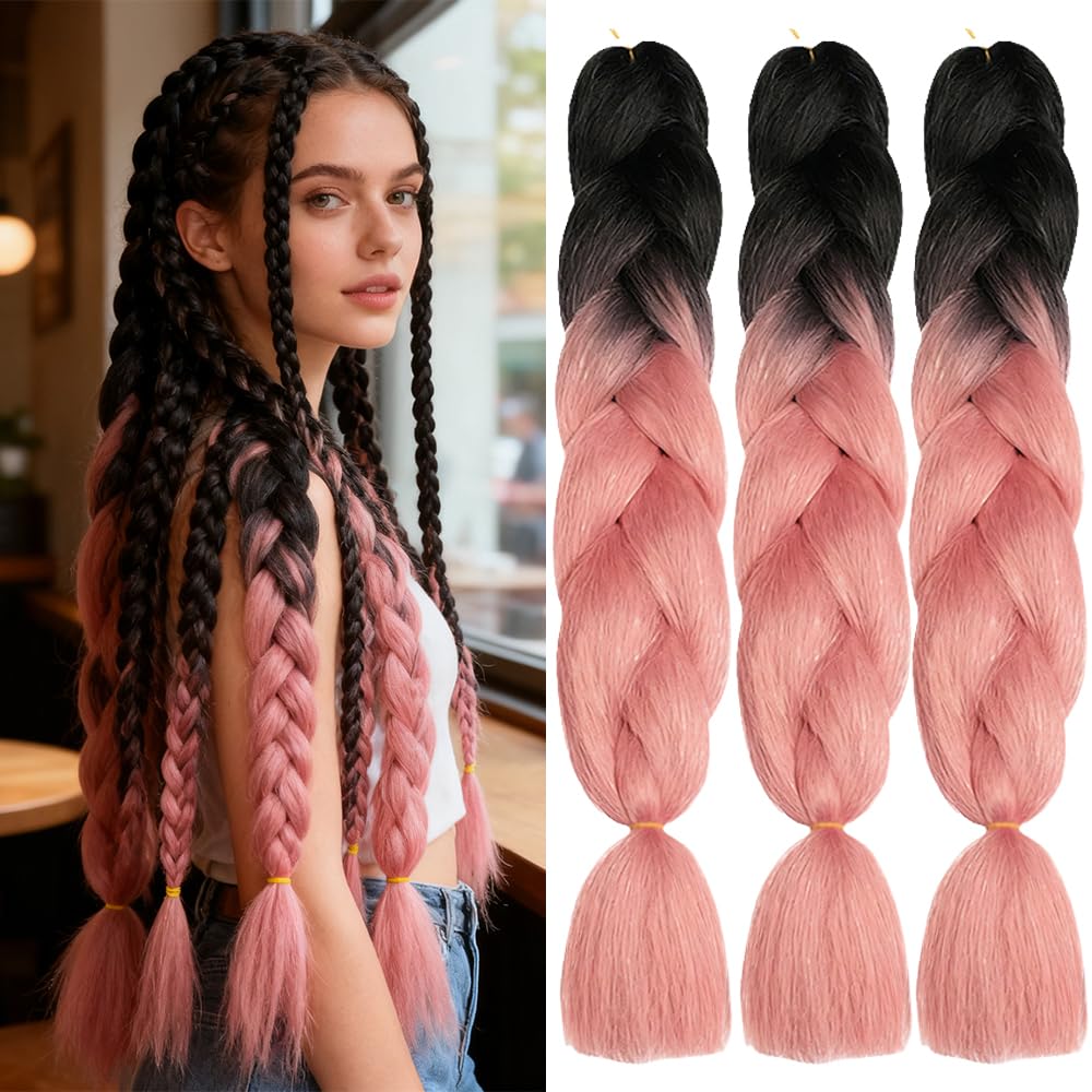 ShowJarlly Ombre Braiding Hair Extensions Synthetic Braiding Hair 24 Inch 1 Piece Box Braids Braiding Hair Extensions Dark Purple