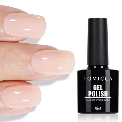 TOMICCA Semi-Permanent Nail Polish, 10 ml Semi-Permanent Natural French Gel Milky White Nail Art Gel UV LED Soak Off Manicure
