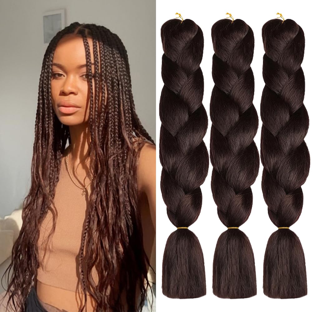 ShowJarlly Ombre Braiding Hair Extensions Synthetic Braiding Hair 24 Inch 1 Piece Box Braids Braiding Hair Extensions Dark Purple