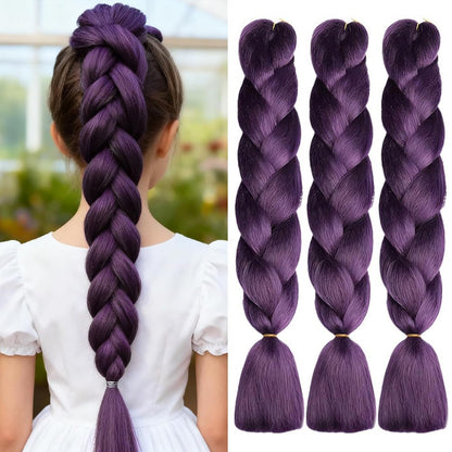 ShowJarlly Ombre Braiding Hair Extensions Synthetic Braiding Hair 24 Inch 1 Piece Box Braids Braiding Hair Extensions Dark Purple