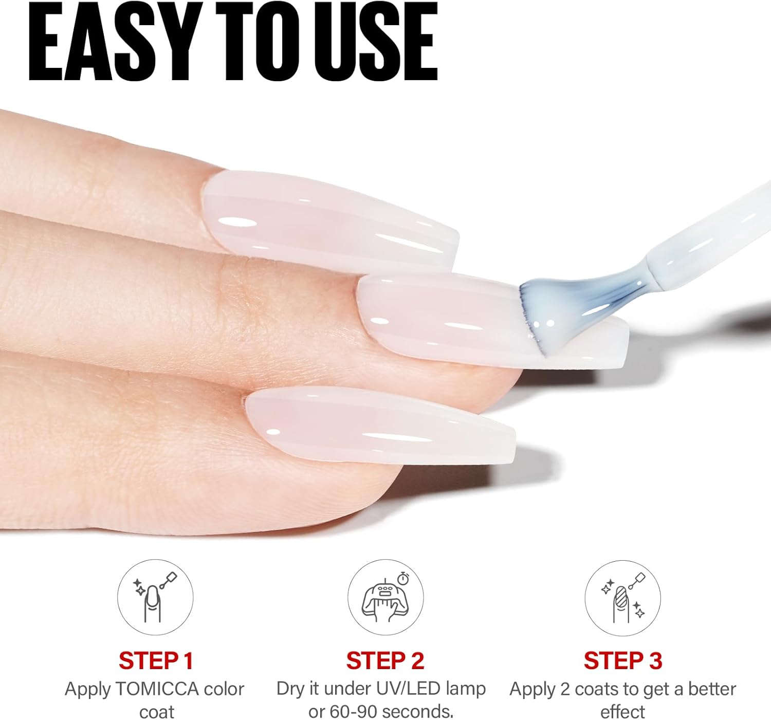 TOMICCA Semi-Permanent Nail Polish, 10 ml Semi-Permanent Natural French Gel Milky White Nail Art Gel UV LED Soak Off Manicure
