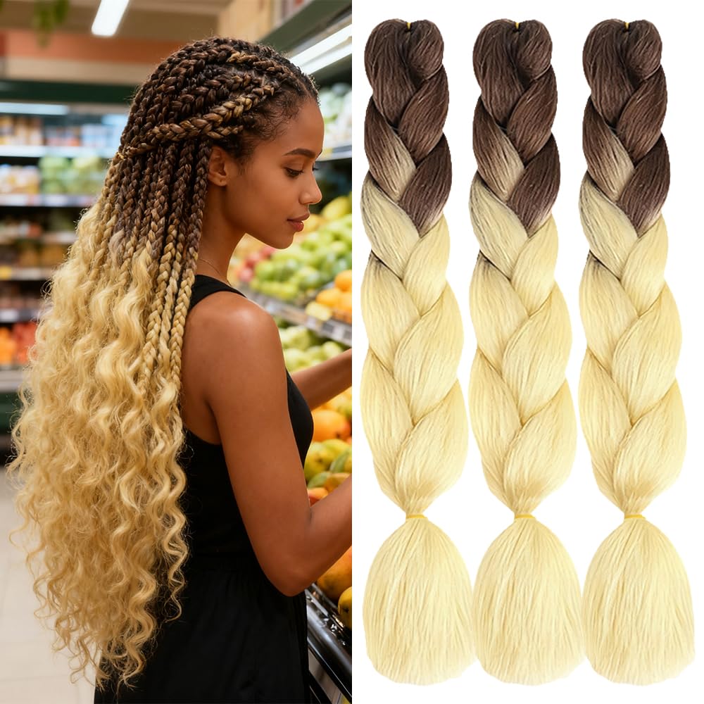 ShowJarlly Ombre Braiding Hair Extensions Synthetic Braiding Hair 24 Inch 1 Piece Box Braids Braiding Hair Extensions Dark Purple
