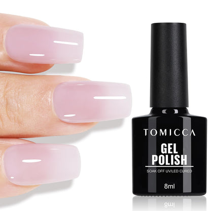 TOMICCA Semi-Permanent Nail Polish, 10 ml Semi-Permanent Natural French Gel Milky White Nail Art Gel UV LED Soak Off Manicure
