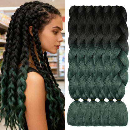 ShowJarlly Ombre Braiding Hair Extensions Synthetic Braiding Hair 24 Inch 1 Piece Box Braids Braiding Hair Extensions Dark Purple