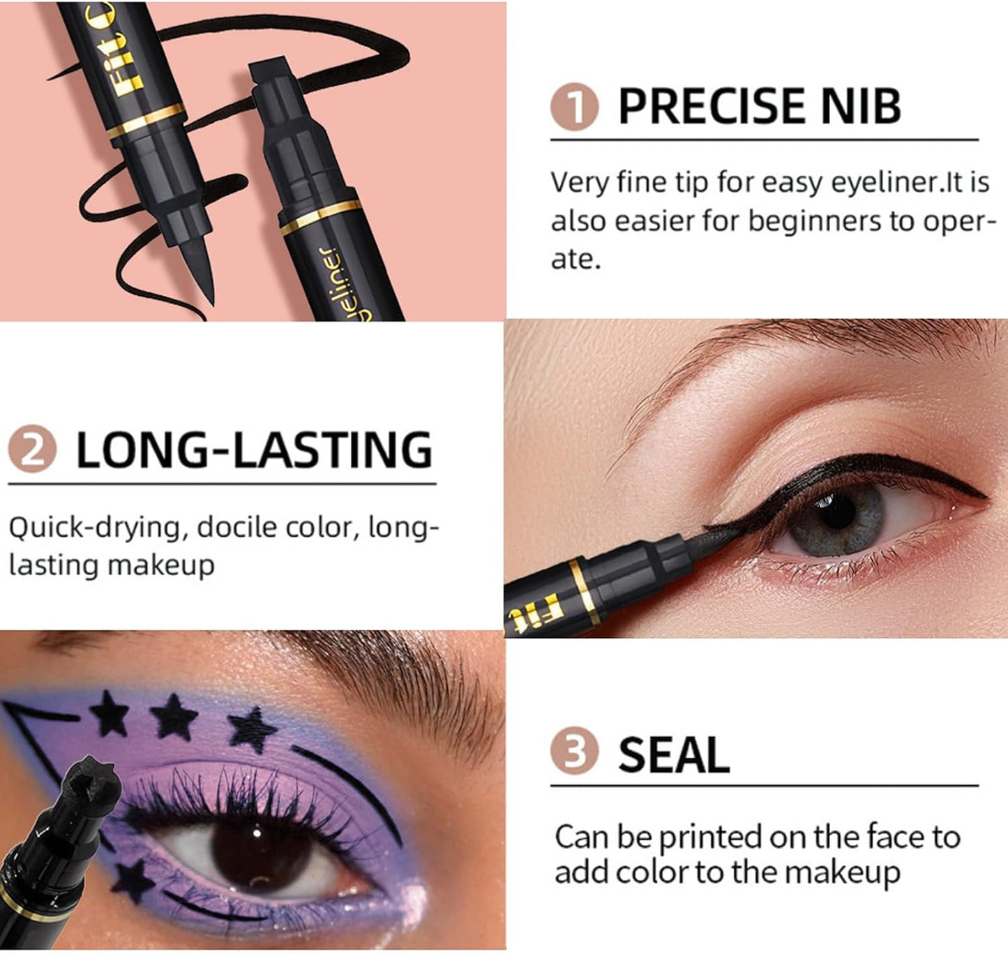 6PCS Coffret de Crayons Eye Liner Liquide à deux têtes, Liquid Eyeliner Stamp Pencil, Stylo Eyeliner Noir ailé pour Femme, Pochoirs Eyeliner Maquillage Tatouage Longue tenue