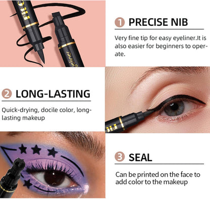 6PCS Coffret de Crayons Eye Liner Liquide à deux têtes, Liquid Eyeliner Stamp Pencil, Stylo Eyeliner Noir ailé pour Femme, Pochoirs Eyeliner Maquillage Tatouage Longue tenue