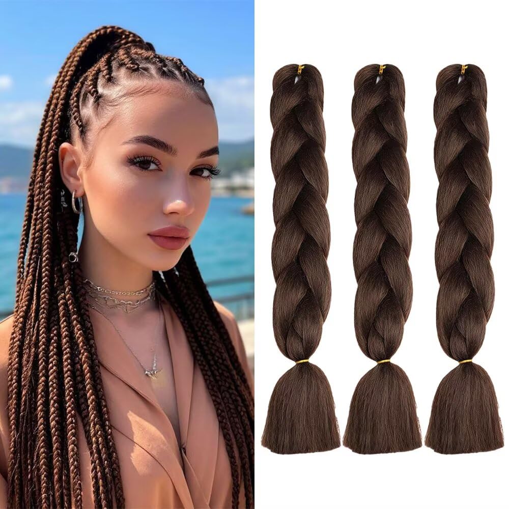 ShowJarlly Ombre Braiding Hair Extensions Synthetic Braiding Hair 24 Inch 1 Piece Box Braids Braiding Hair Extensions Dark Purple