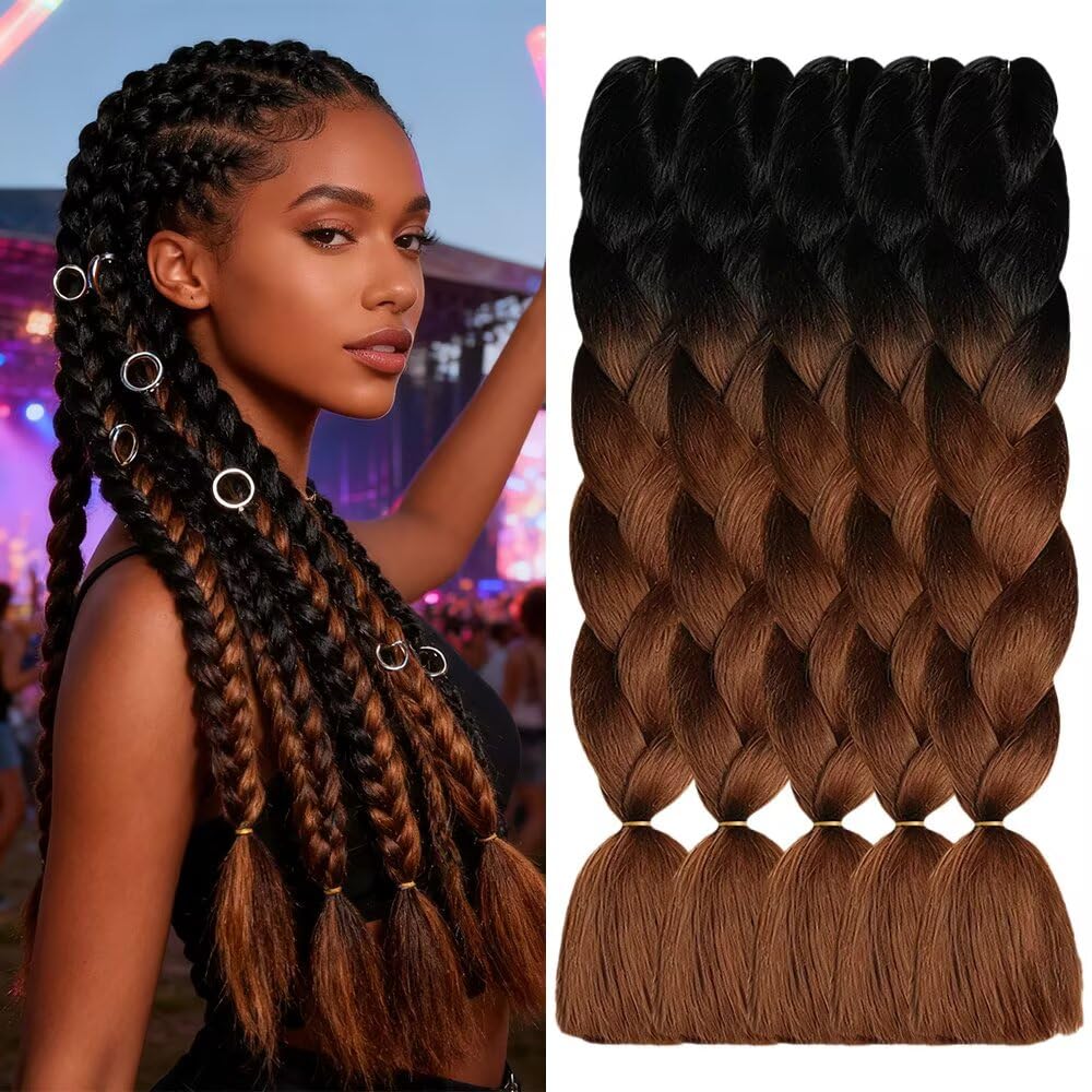 ShowJarlly Ombre Braiding Hair Extensions Synthetic Braiding Hair 24 Inch 1 Piece Box Braids Braiding Hair Extensions Dark Purple