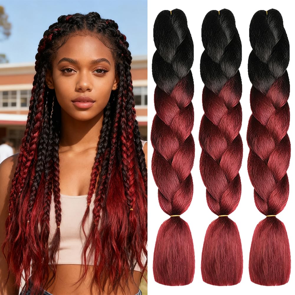 ShowJarlly Ombre Braiding Hair Extensions Synthetic Braiding Hair 24 Inch 1 Piece Box Braids Braiding Hair Extensions Dark Purple