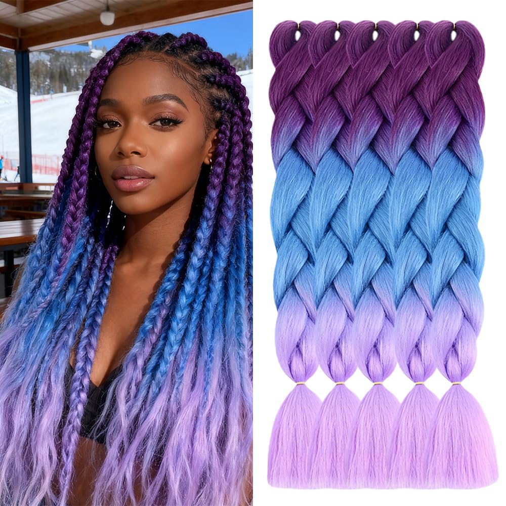 ShowJarlly Ombre Braiding Hair Extensions Synthetic Braiding Hair 24 Inch 1 Piece Box Braids Braiding Hair Extensions Dark Purple