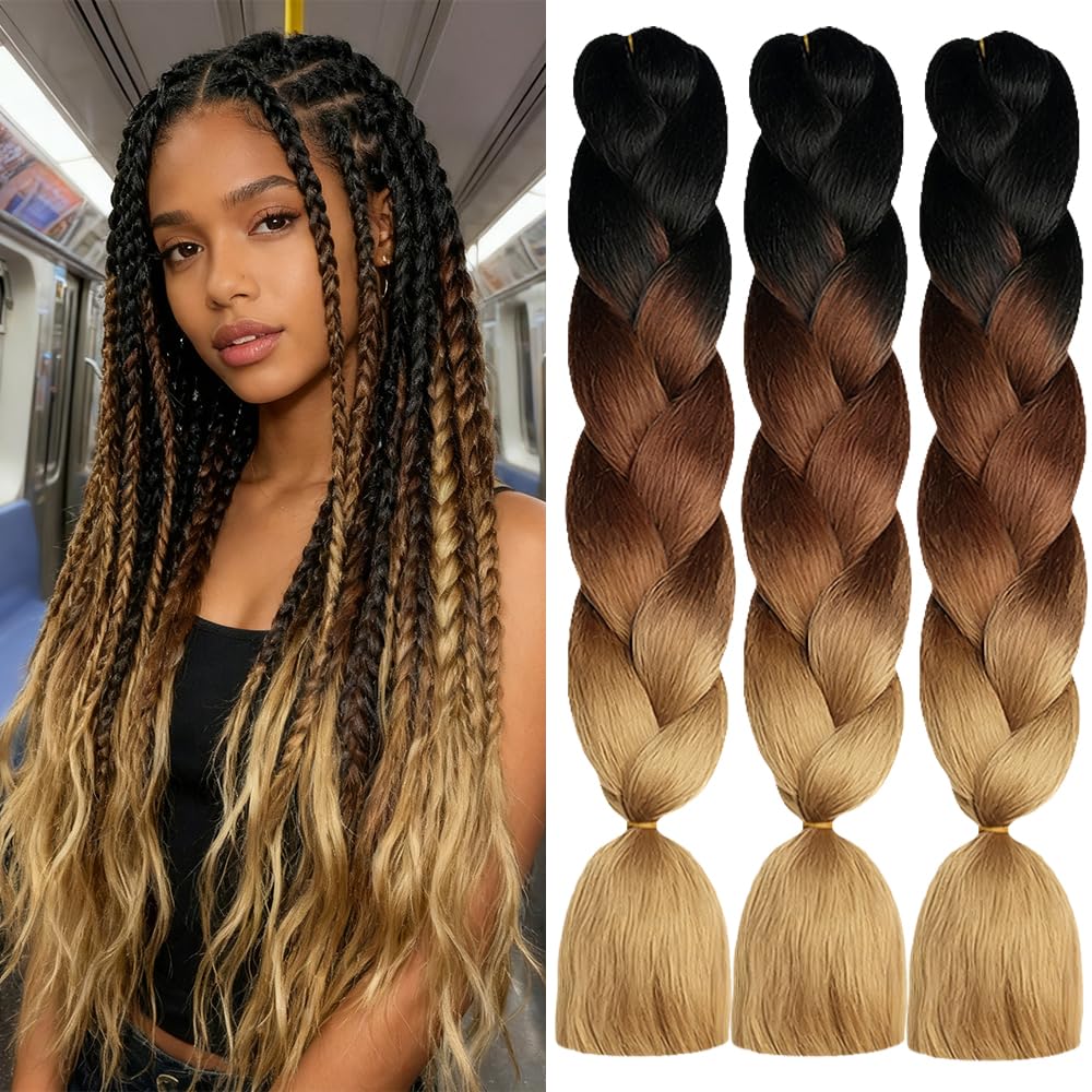 ShowJarlly Ombre Braiding Hair Extensions Synthetic Braiding Hair 24 Inch 1 Piece Box Braids Braiding Hair Extensions Dark Purple
