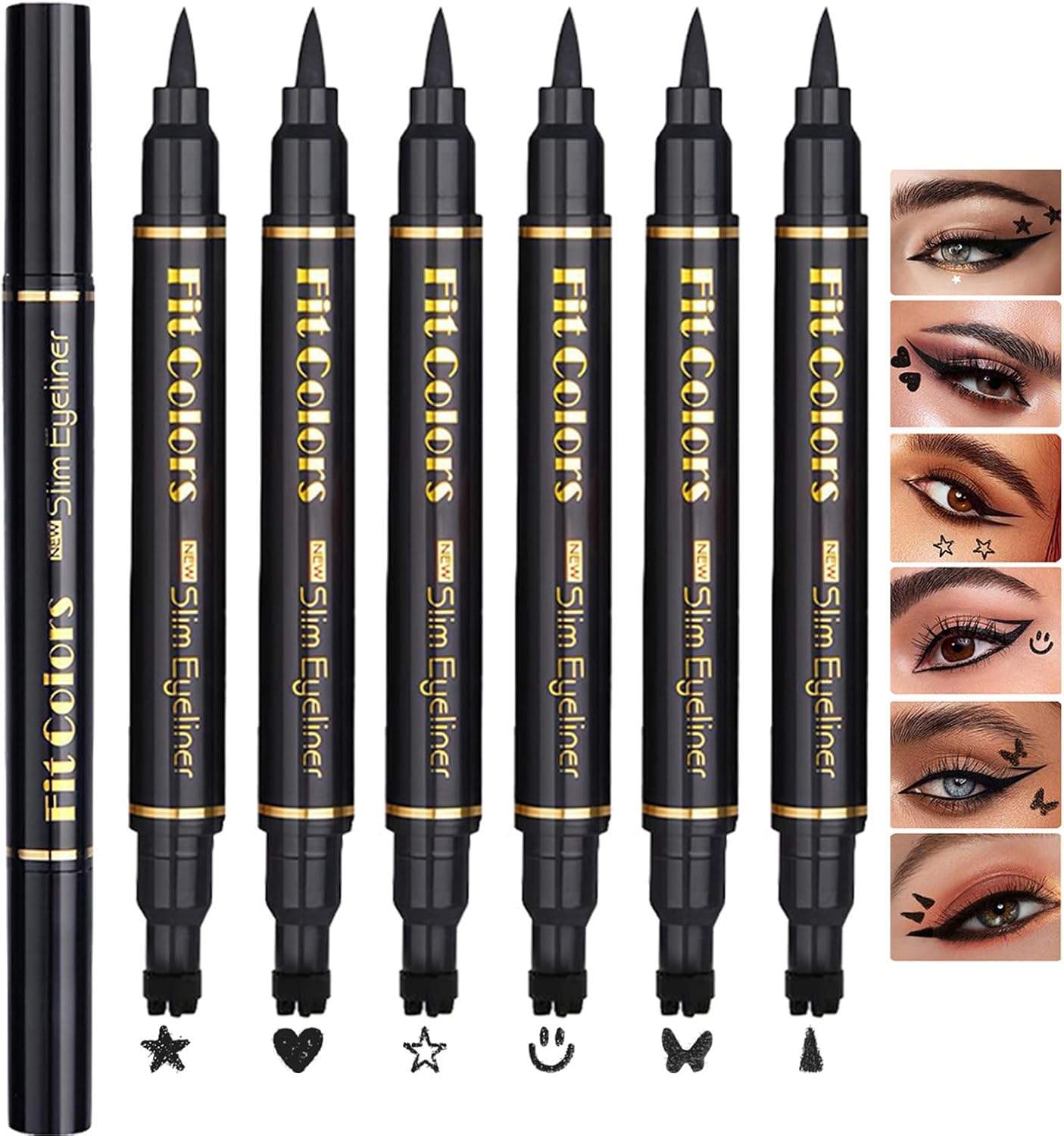 6PCS Coffret de Crayons Eye Liner Liquide à deux têtes, Liquid Eyeliner Stamp Pencil, Stylo Eyeliner Noir ailé pour Femme, Pochoirs Eyeliner Maquillage Tatouage Longue tenue