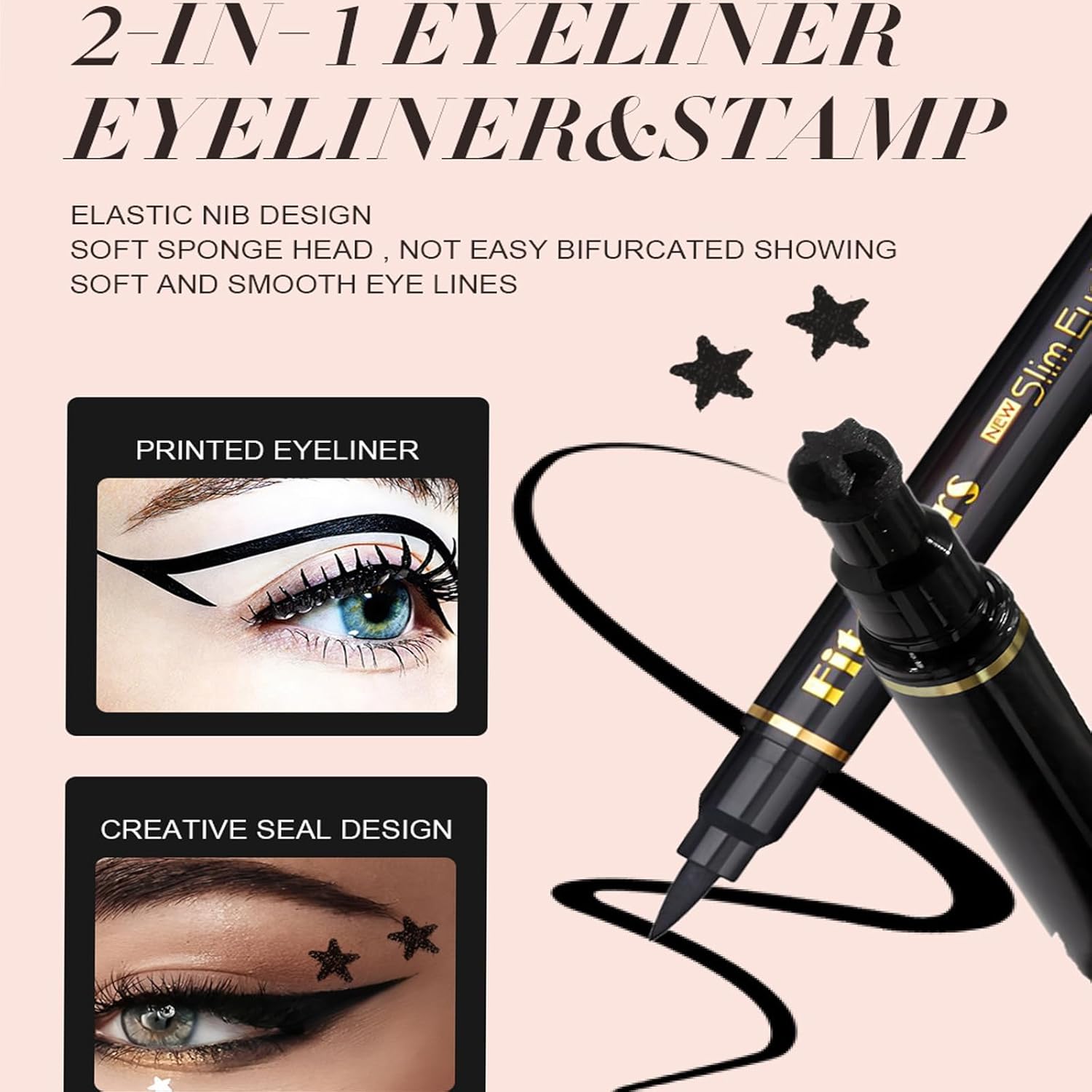6PCS Coffret de Crayons Eye Liner Liquide à deux têtes, Liquid Eyeliner Stamp Pencil, Stylo Eyeliner Noir ailé pour Femme, Pochoirs Eyeliner Maquillage Tatouage Longue tenue