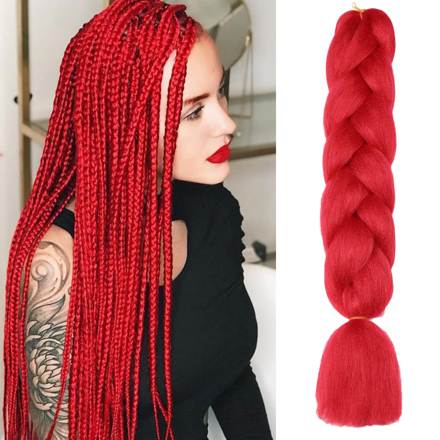 ShowJarlly Ombre Braiding Hair Extensions Synthetic Braiding Hair 24 Inch 1 Piece Box Braids Braiding Hair Extensions Dark Purple