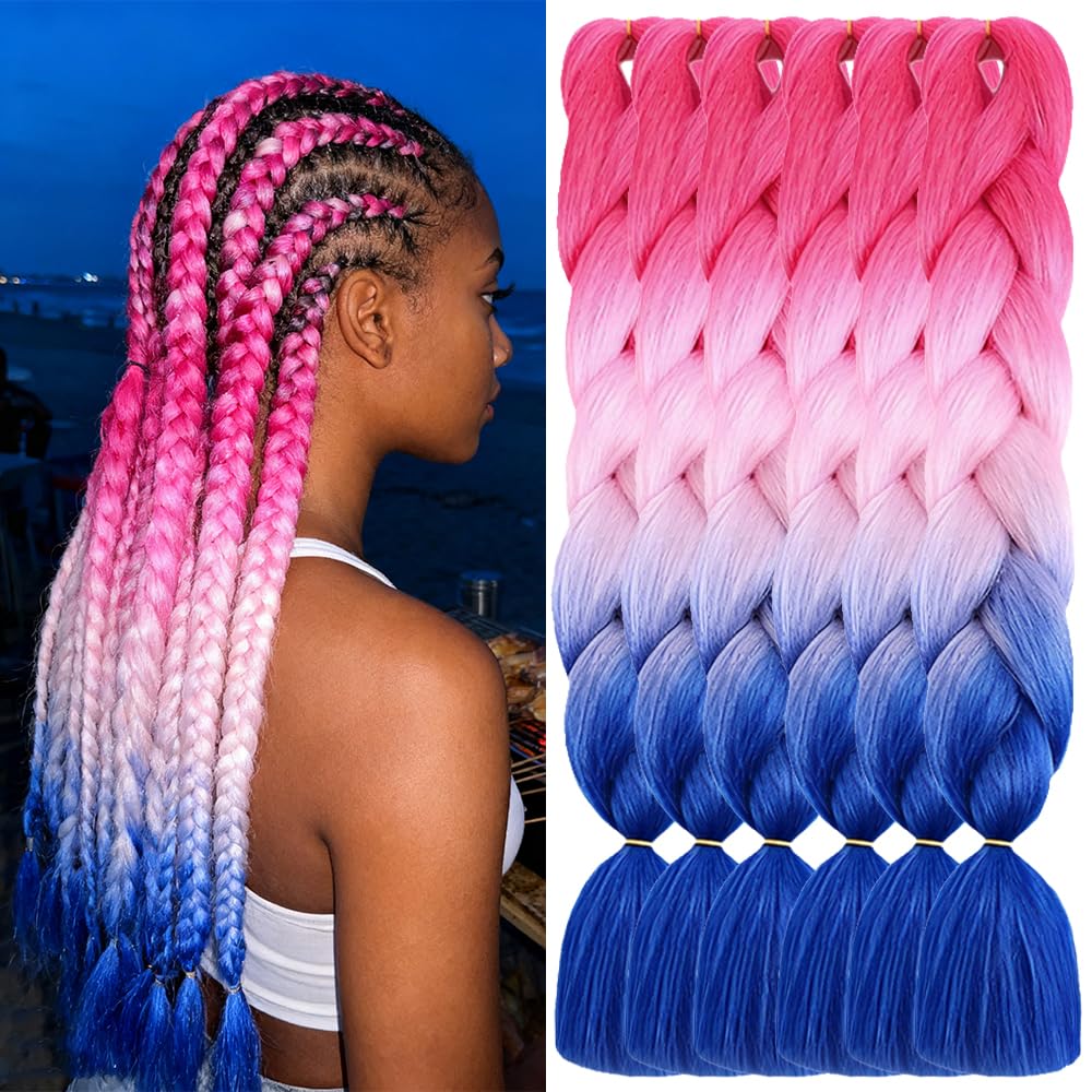 ShowJarlly Ombre Braiding Hair Extensions Synthetic Braiding Hair 24 Inch 1 Piece Box Braids Braiding Hair Extensions Dark Purple