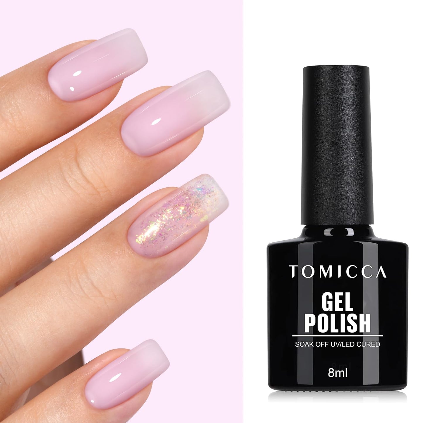 TOMICCA Semi-Permanent Nail Polish, 10 ml Semi-Permanent Natural French Gel Milky White Nail Art Gel UV LED Soak Off Manicure