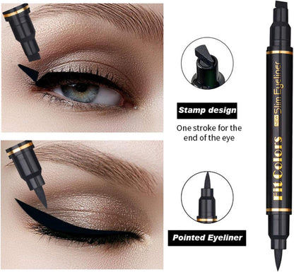 6PCS Coffret de Crayons Eye Liner Liquide à deux têtes, Liquid Eyeliner Stamp Pencil, Stylo Eyeliner Noir ailé pour Femme, Pochoirs Eyeliner Maquillage Tatouage Longue tenue