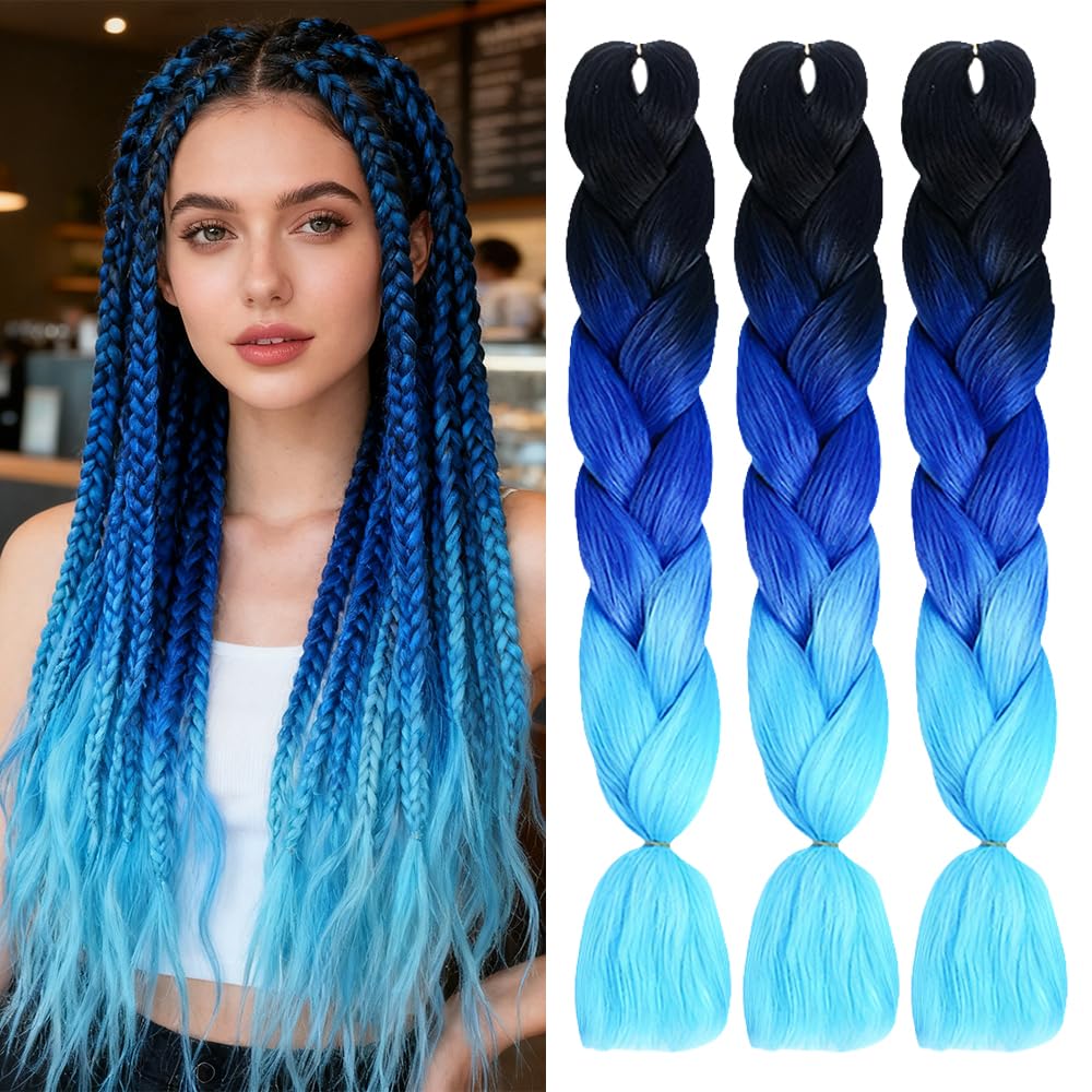 ShowJarlly Ombre Braiding Hair Extensions Synthetic Braiding Hair 24 Inch 1 Piece Box Braids Braiding Hair Extensions Dark Purple