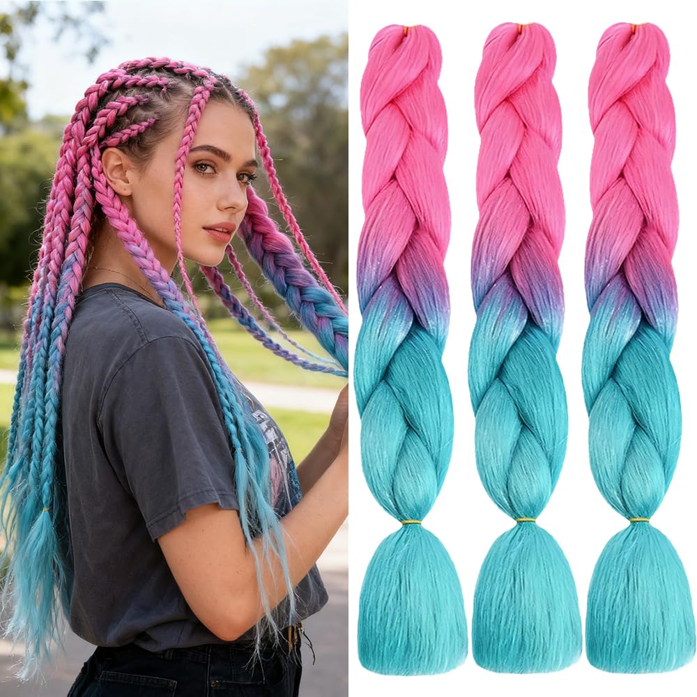 ShowJarlly Ombre Braiding Hair Extensions Synthetic Braiding Hair 24 Inch 1 Piece Box Braids Braiding Hair Extensions Dark Purple