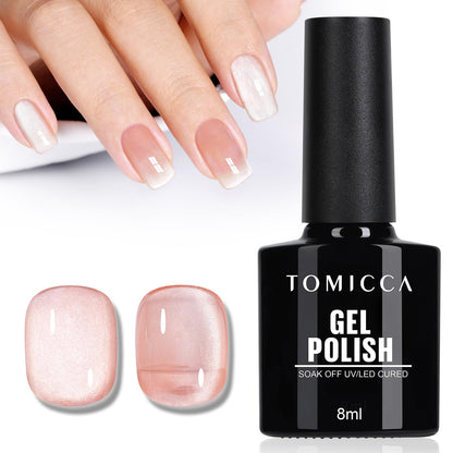 TOMICCA Semi-Permanent Nail Polish, 10 ml Semi-Permanent Natural French Gel Milky White Nail Art Gel UV LED Soak Off Manicure