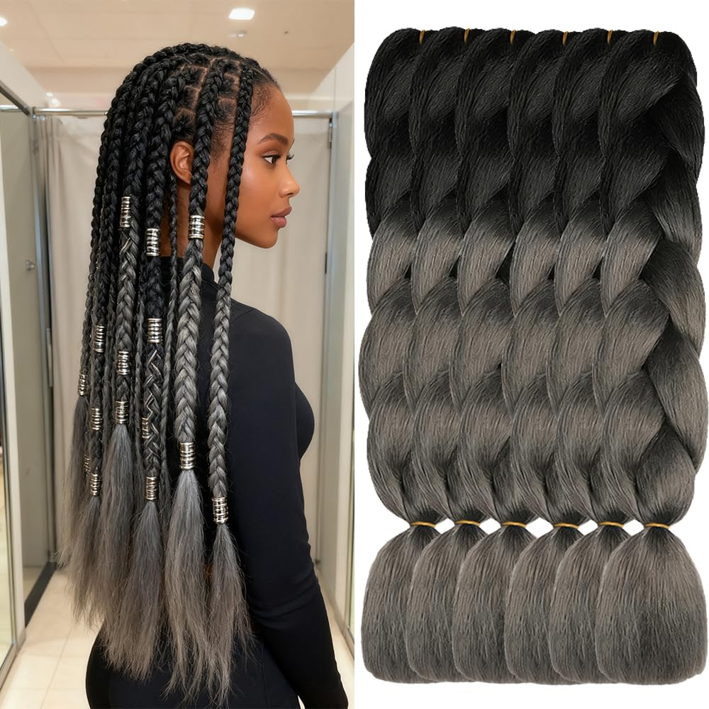 ShowJarlly Ombre Braiding Hair Extensions Synthetic Braiding Hair 24 Inch 1 Piece Box Braids Braiding Hair Extensions Dark Purple
