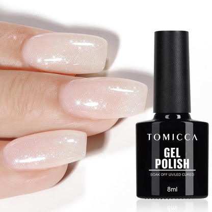 TOMICCA Semi-Permanent Nail Polish, 10 ml Semi-Permanent Natural French Gel Milky White Nail Art Gel UV LED Soak Off Manicure