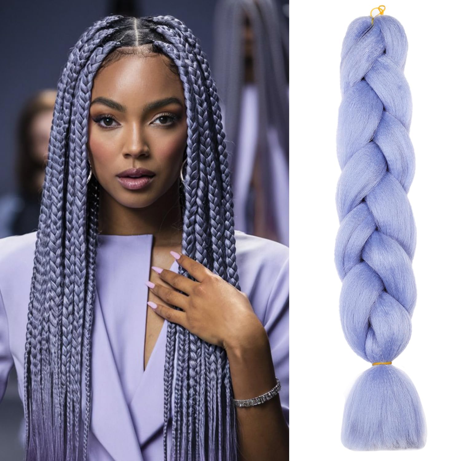 ShowJarlly Ombre Braiding Hair Extensions Synthetic Braiding Hair 24 Inch 1 Piece Box Braids Braiding Hair Extensions Dark Purple
