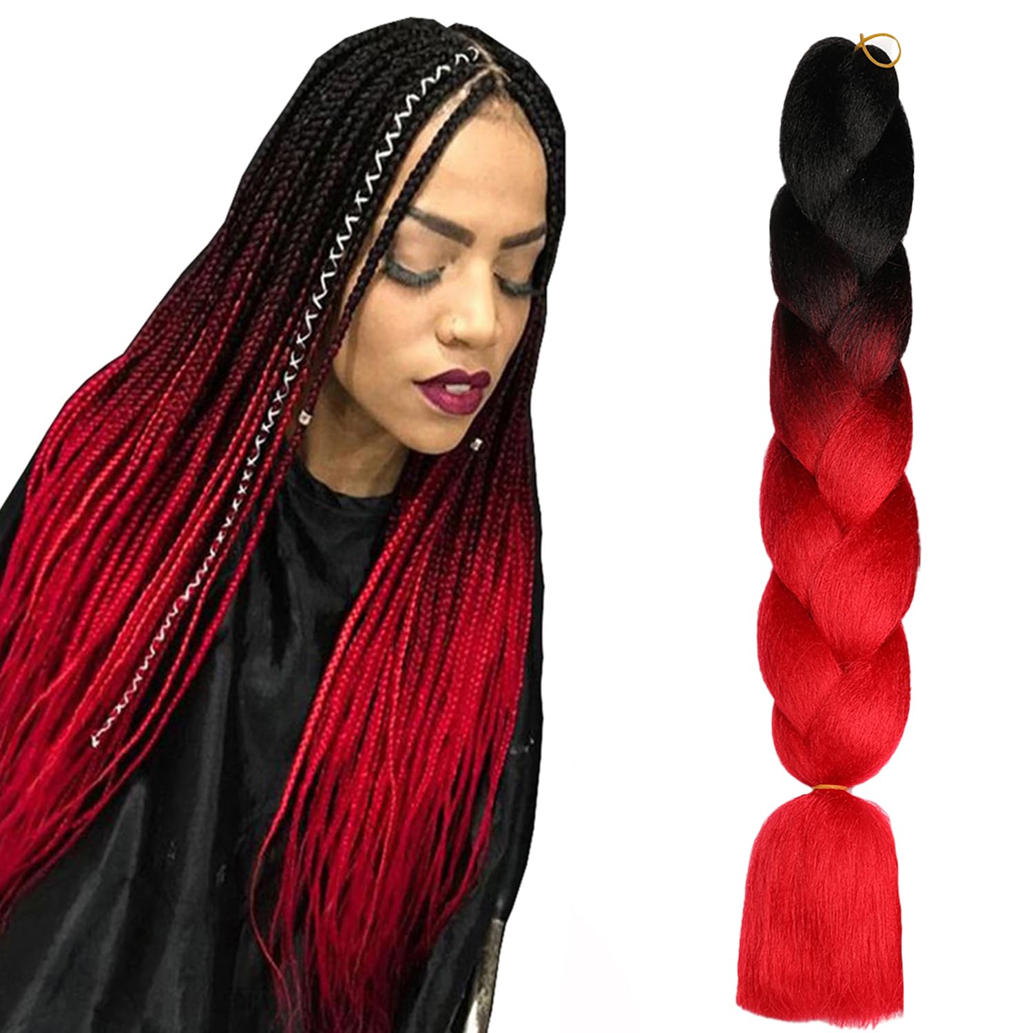 ShowJarlly Ombre Braiding Hair Extensions Synthetic Braiding Hair 24 Inch 1 Piece Box Braids Braiding Hair Extensions Dark Purple