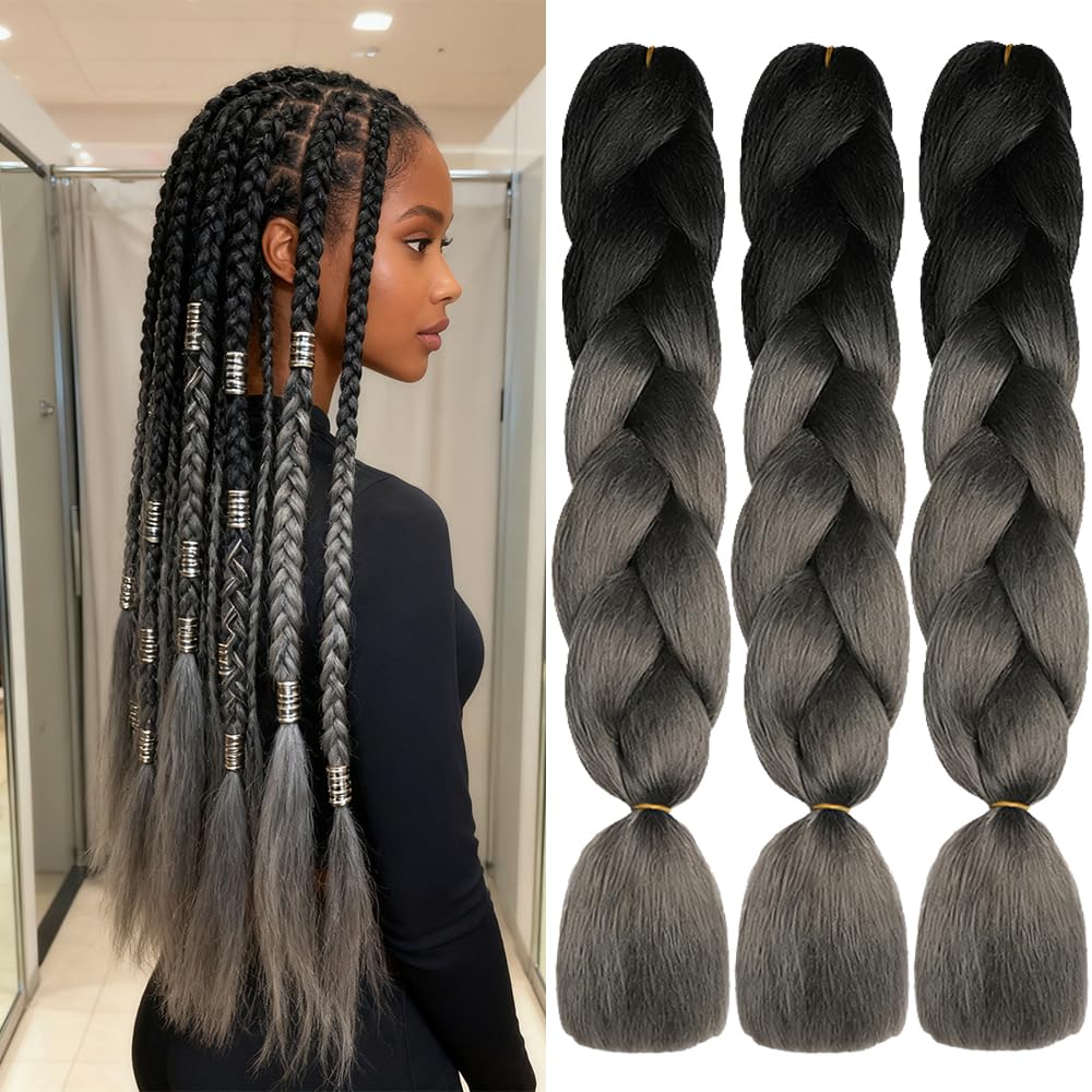 ShowJarlly Ombre Braiding Hair Extensions Synthetic Braiding Hair 24 Inch 1 Piece Box Braids Braiding Hair Extensions Dark Purple
