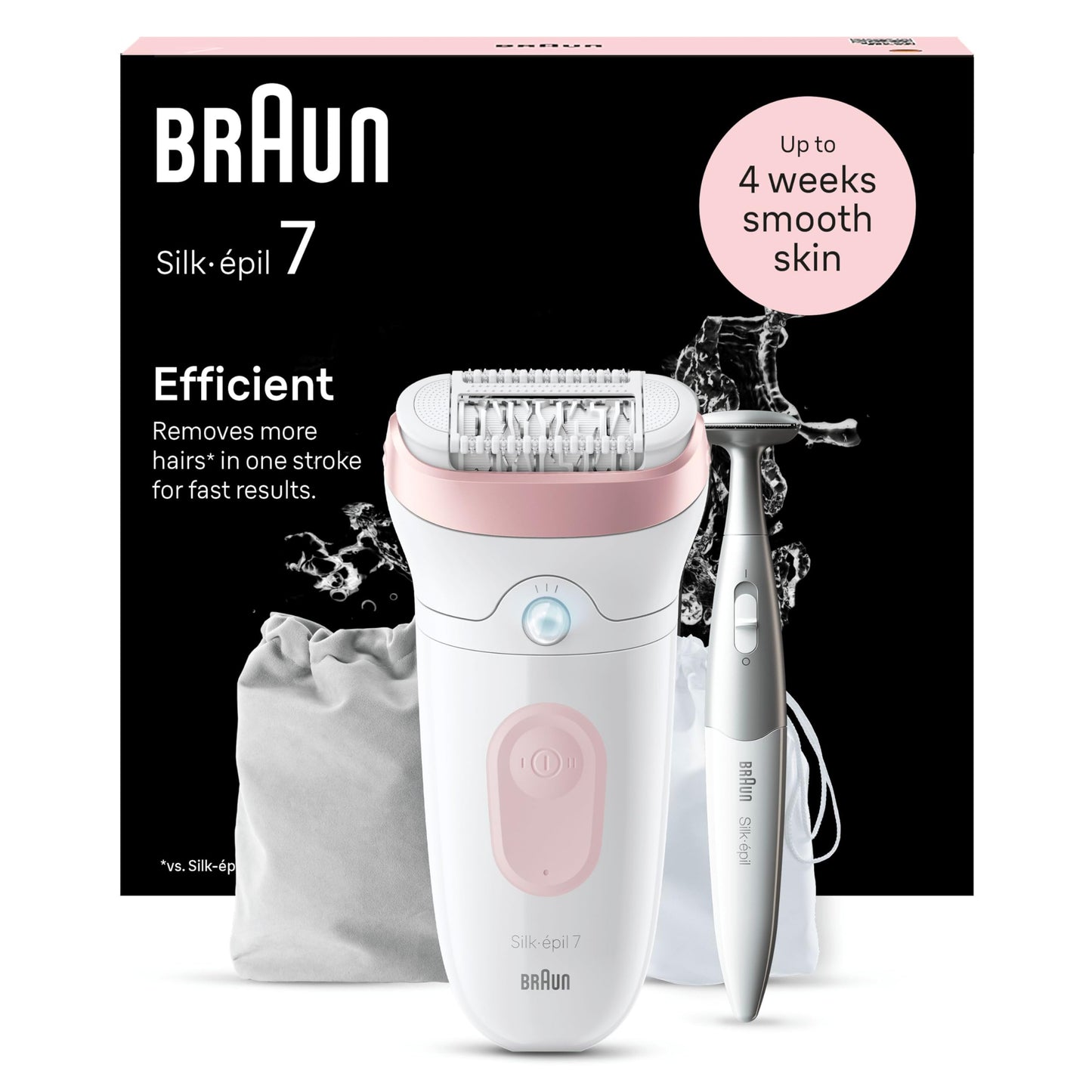 Braun Silk·épil 7 Women's Electric Epilator, Silver, Waterproof, Wide Head for Easy Hair Removal, Massage Roller Tip, Box with Precision Accessory, 7-011