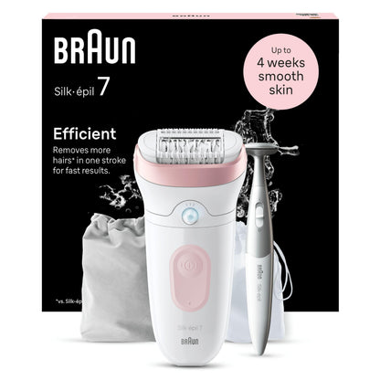 Braun Silk·épil 7 Women's Electric Epilator, Silver, Waterproof, Wide Head for Easy Hair Removal, Massage Roller Tip, Box with Precision Accessory, 7-011