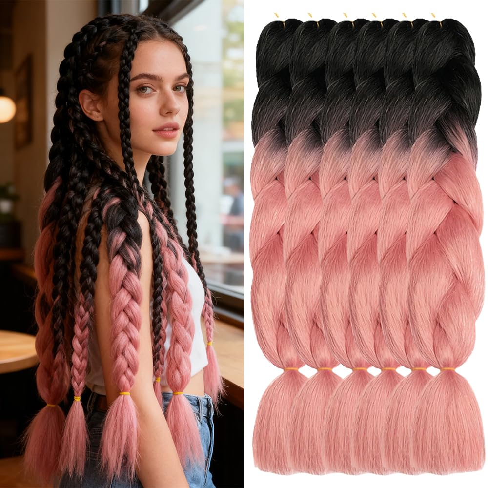 ShowJarlly Ombre Braiding Hair Extensions Synthetic Braiding Hair 24 Inch 1 Piece Box Braids Braiding Hair Extensions Dark Purple