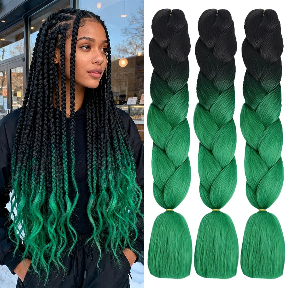 ShowJarlly Ombre Braiding Hair Extensions Synthetic Braiding Hair 24 Inch 1 Piece Box Braids Braiding Hair Extensions Dark Purple