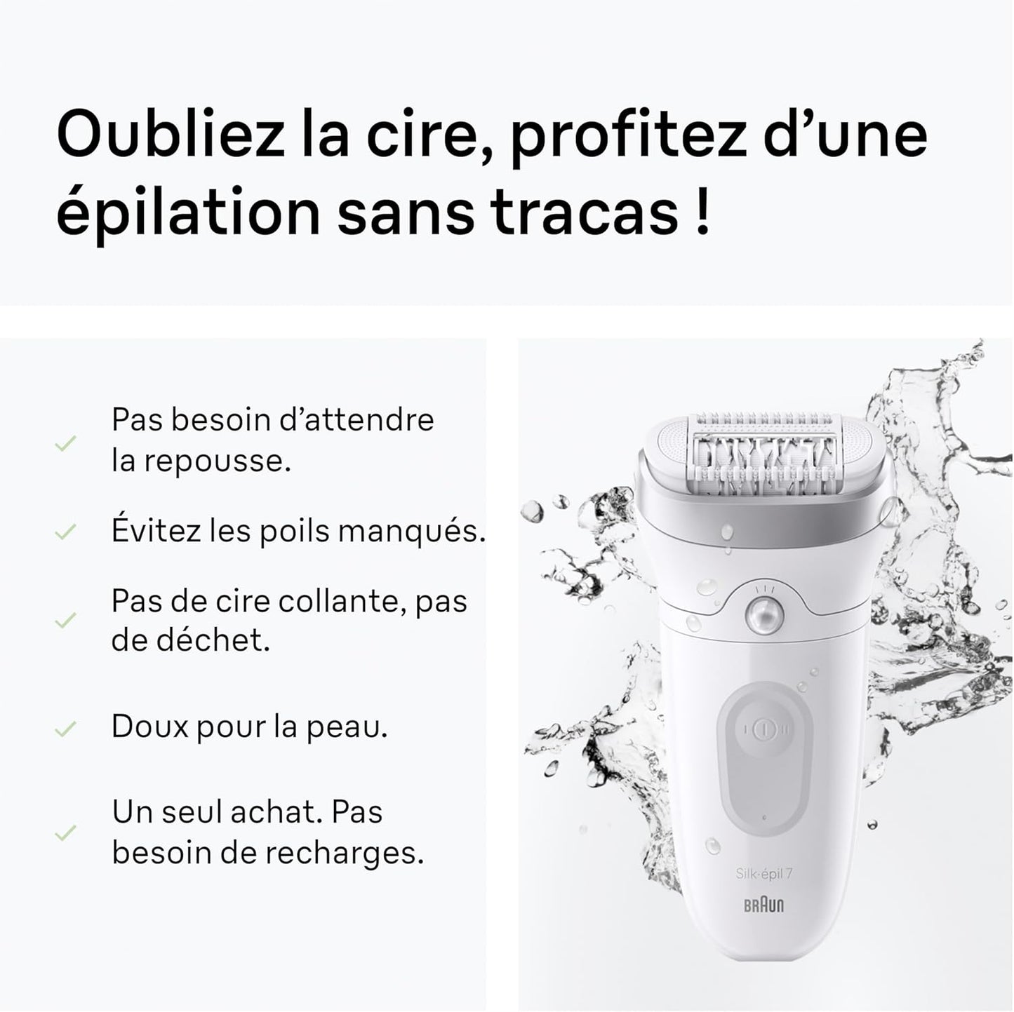 Braun Silk·épil 7 Women's Electric Epilator, Silver, Waterproof, Wide Head for Easy Hair Removal, Massage Roller Tip, Box with Precision Accessory, 7-011