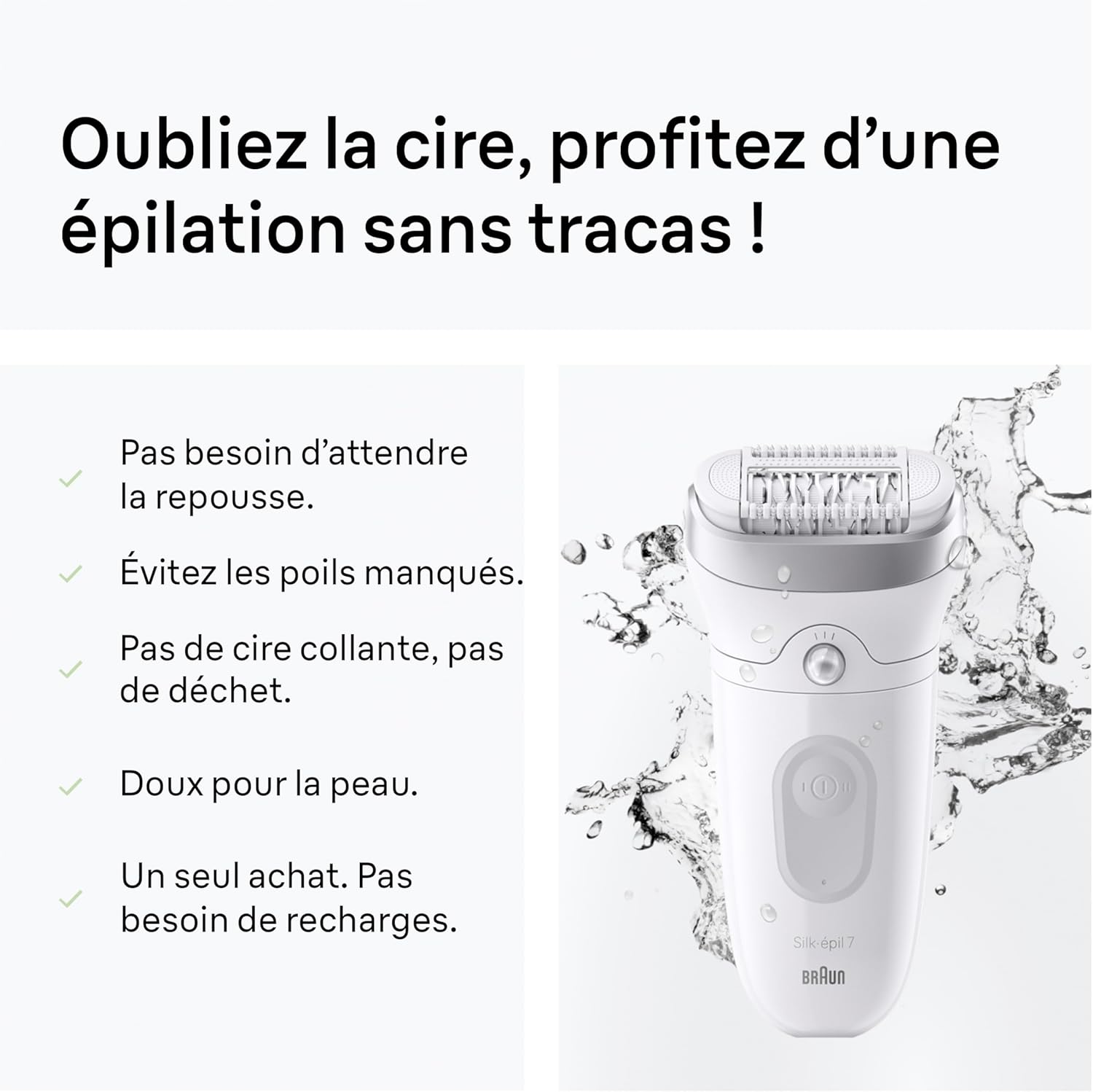 Braun Silk·épil 7 Women's Electric Epilator, Silver, Waterproof, Wide Head for Easy Hair Removal, Massage Roller Tip, Box with Precision Accessory, 7-011