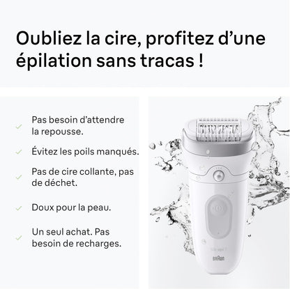 Braun Silk·épil 7 Women's Electric Epilator, Silver, Waterproof, Wide Head for Easy Hair Removal, Massage Roller Tip, Box with Precision Accessory, 7-011