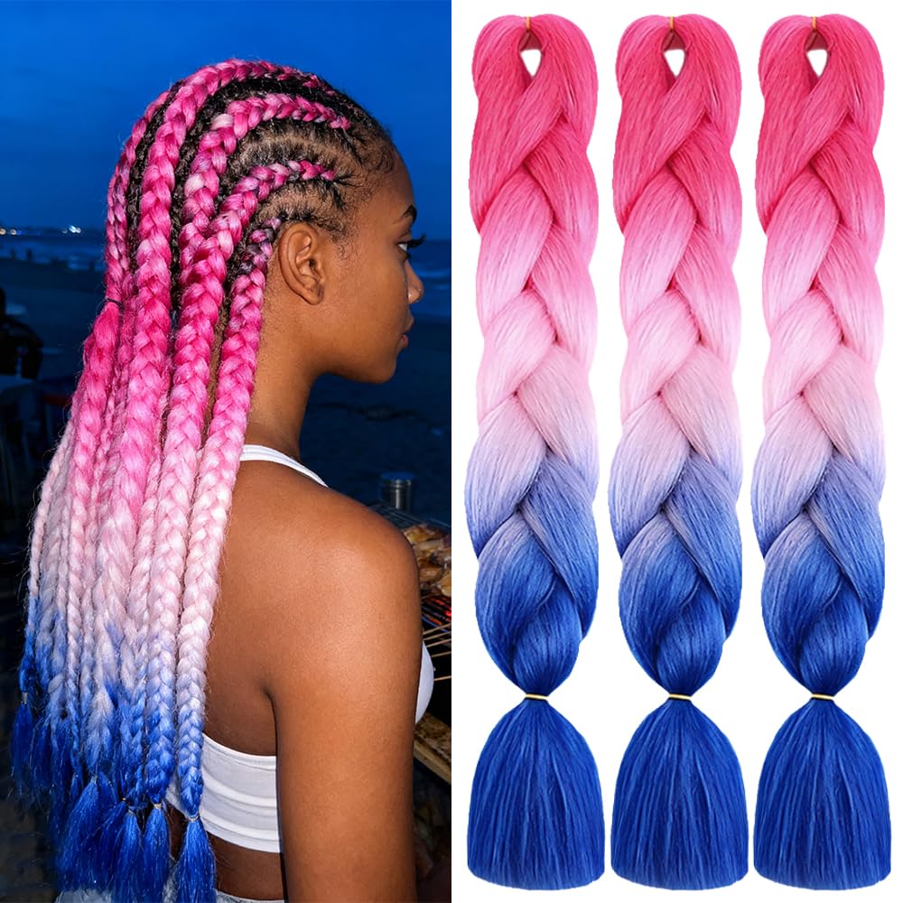 ShowJarlly Ombre Braiding Hair Extensions Synthetic Braiding Hair 24 Inch 1 Piece Box Braids Braiding Hair Extensions Dark Purple