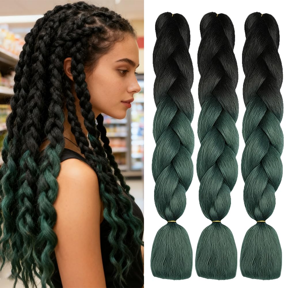 ShowJarlly Ombre Braiding Hair Extensions Synthetic Braiding Hair 24 Inch 1 Piece Box Braids Braiding Hair Extensions Dark Purple