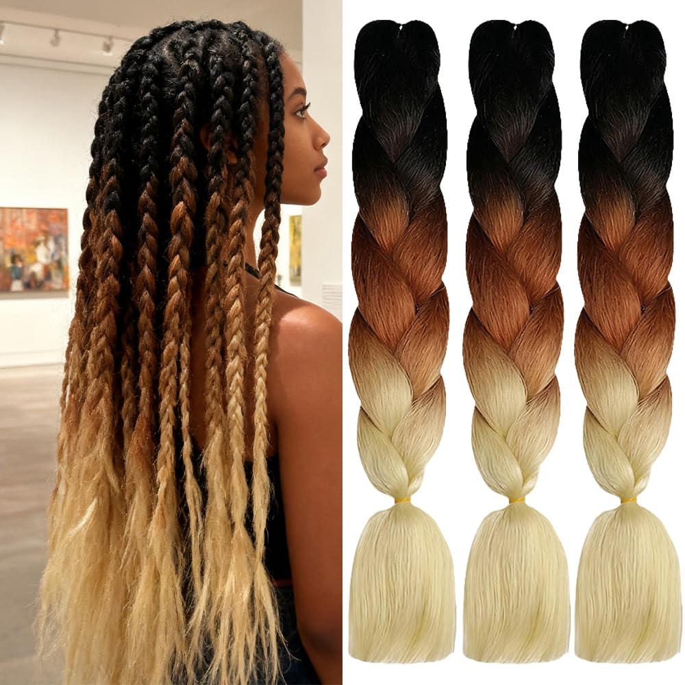 ShowJarlly Ombre Braiding Hair Extensions Synthetic Braiding Hair 24 Inch 1 Piece Box Braids Braiding Hair Extensions Dark Purple