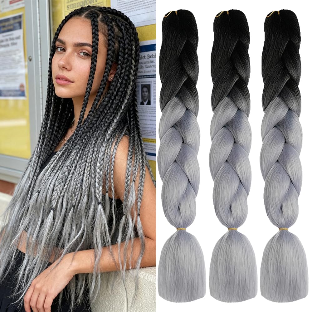 ShowJarlly Ombre Braiding Hair Extensions Synthetic Braiding Hair 24 Inch 1 Piece Box Braids Braiding Hair Extensions Dark Purple