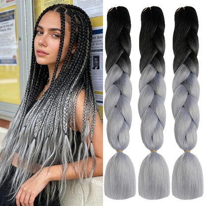 ShowJarlly Ombre Braiding Hair Extensions Synthetic Braiding Hair 24 Inch 1 Piece Box Braids Braiding Hair Extensions Dark Purple