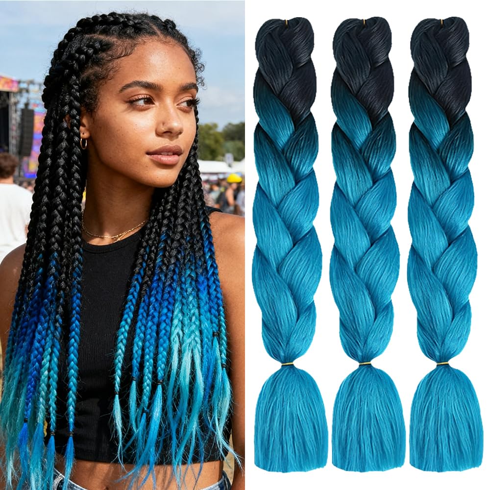 ShowJarlly Ombre Braiding Hair Extensions Synthetic Braiding Hair 24 Inch 1 Piece Box Braids Braiding Hair Extensions Dark Purple