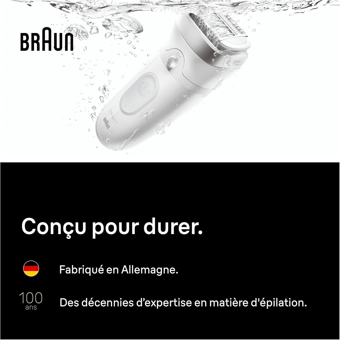 Braun Silk·épil 7 Women's Electric Epilator, Silver, Waterproof, Wide Head for Easy Hair Removal, Massage Roller Tip, Box with Precision Accessory, 7-011