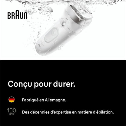 Braun Silk·épil 7 Women's Electric Epilator, Silver, Waterproof, Wide Head for Easy Hair Removal, Massage Roller Tip, Box with Precision Accessory, 7-011