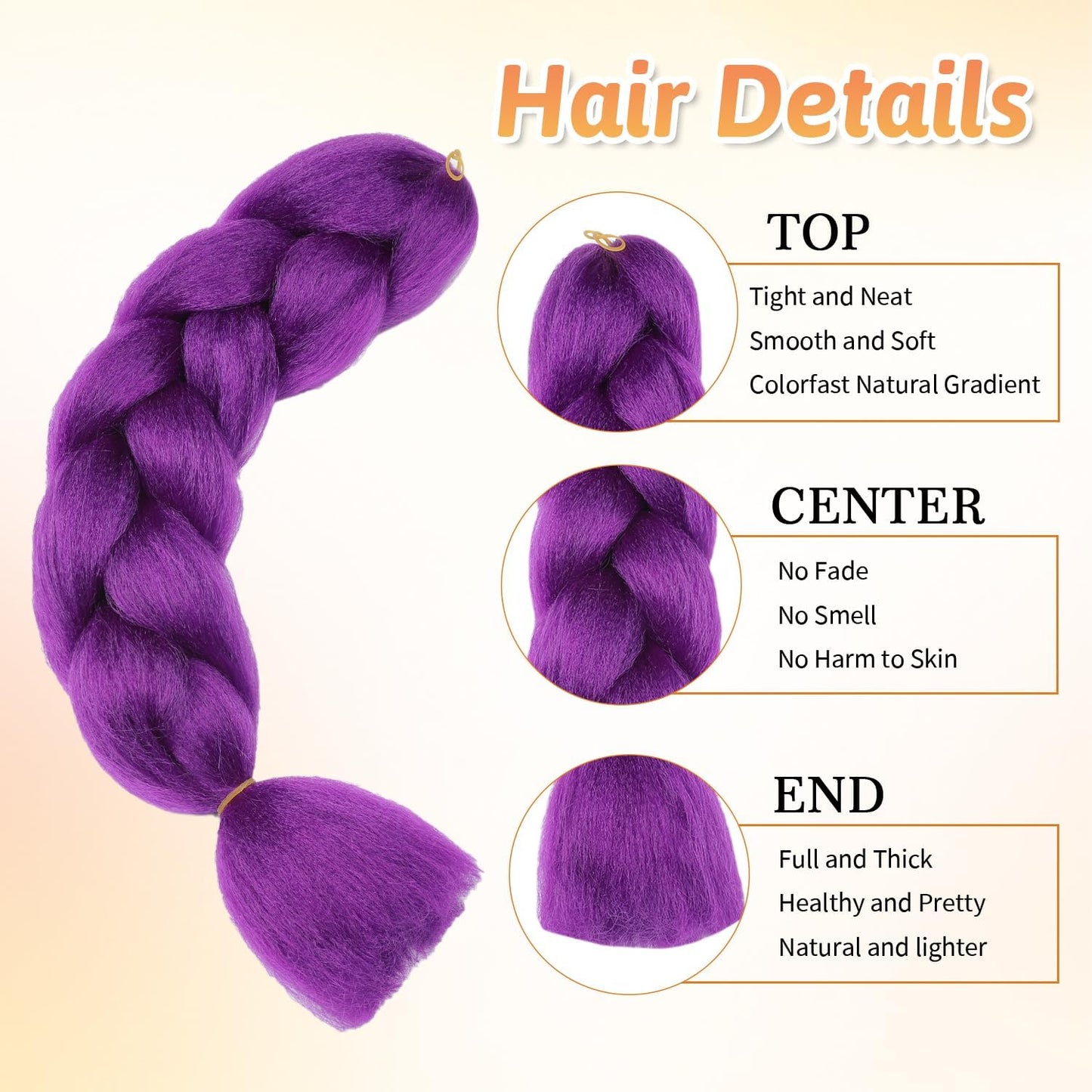 ShowJarlly Ombre Braiding Hair Extensions Synthetic Braiding Hair 24 Inch 1 Piece Box Braids Braiding Hair Extensions Dark Purple