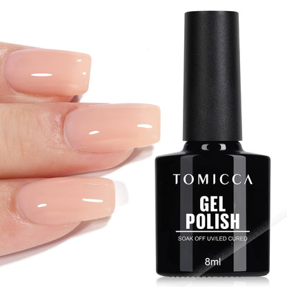 TOMICCA Semi-Permanent Nail Polish, 10 ml Semi-Permanent Natural French Gel Milky White Nail Art Gel UV LED Soak Off Manicure