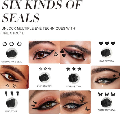 6PCS Coffret de Crayons Eye Liner Liquide à deux têtes, Liquid Eyeliner Stamp Pencil, Stylo Eyeliner Noir ailé pour Femme, Pochoirs Eyeliner Maquillage Tatouage Longue tenue
