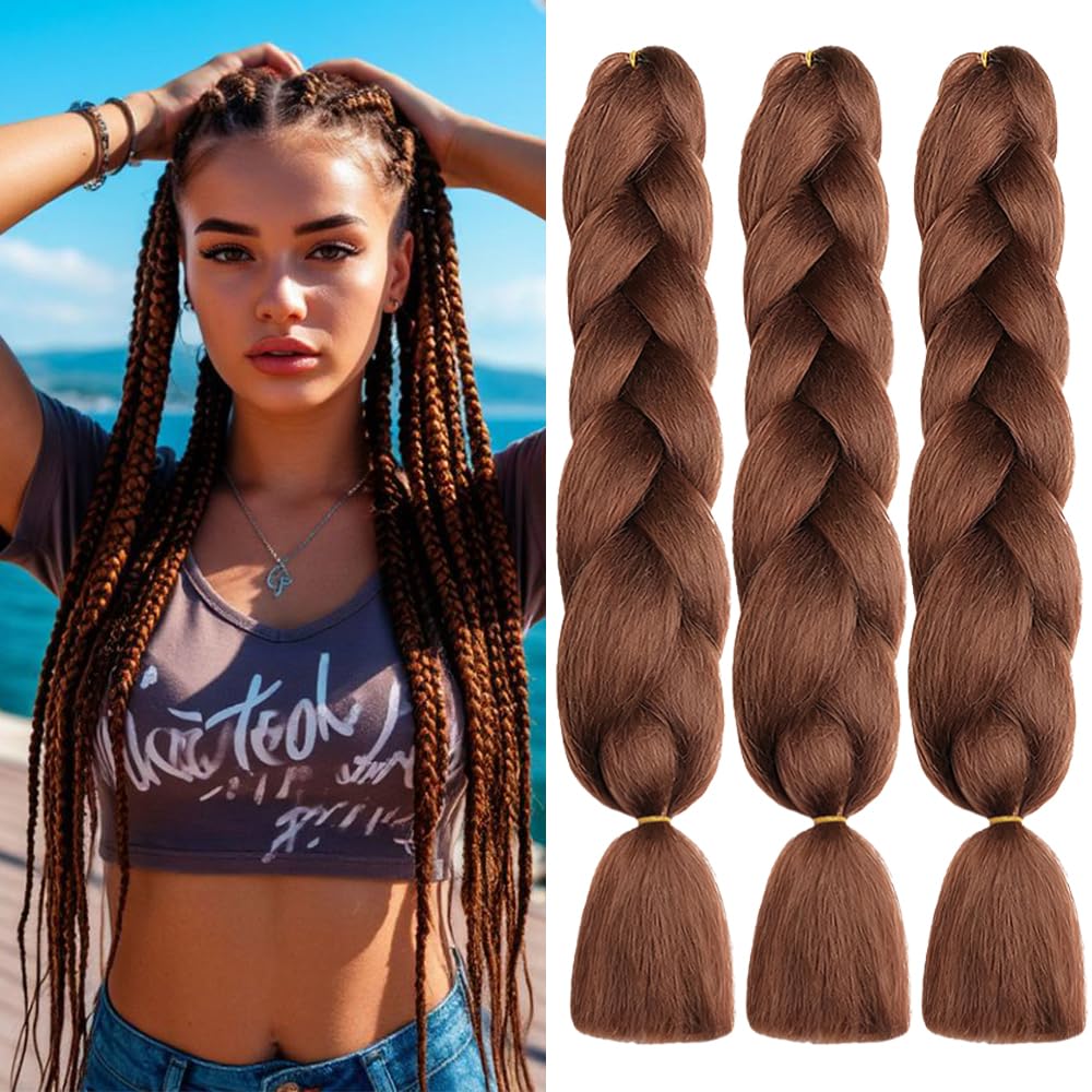 ShowJarlly Ombre Braiding Hair Extensions Synthetic Braiding Hair 24 Inch 1 Piece Box Braids Braiding Hair Extensions Dark Purple